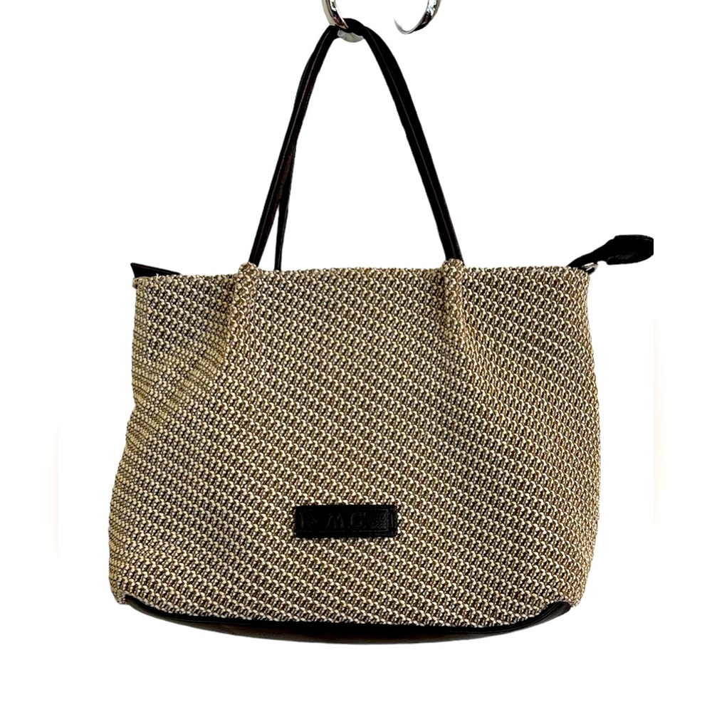 M.C. taupe woven boho shoulder bag tote, 12“ x 8“ x 3“